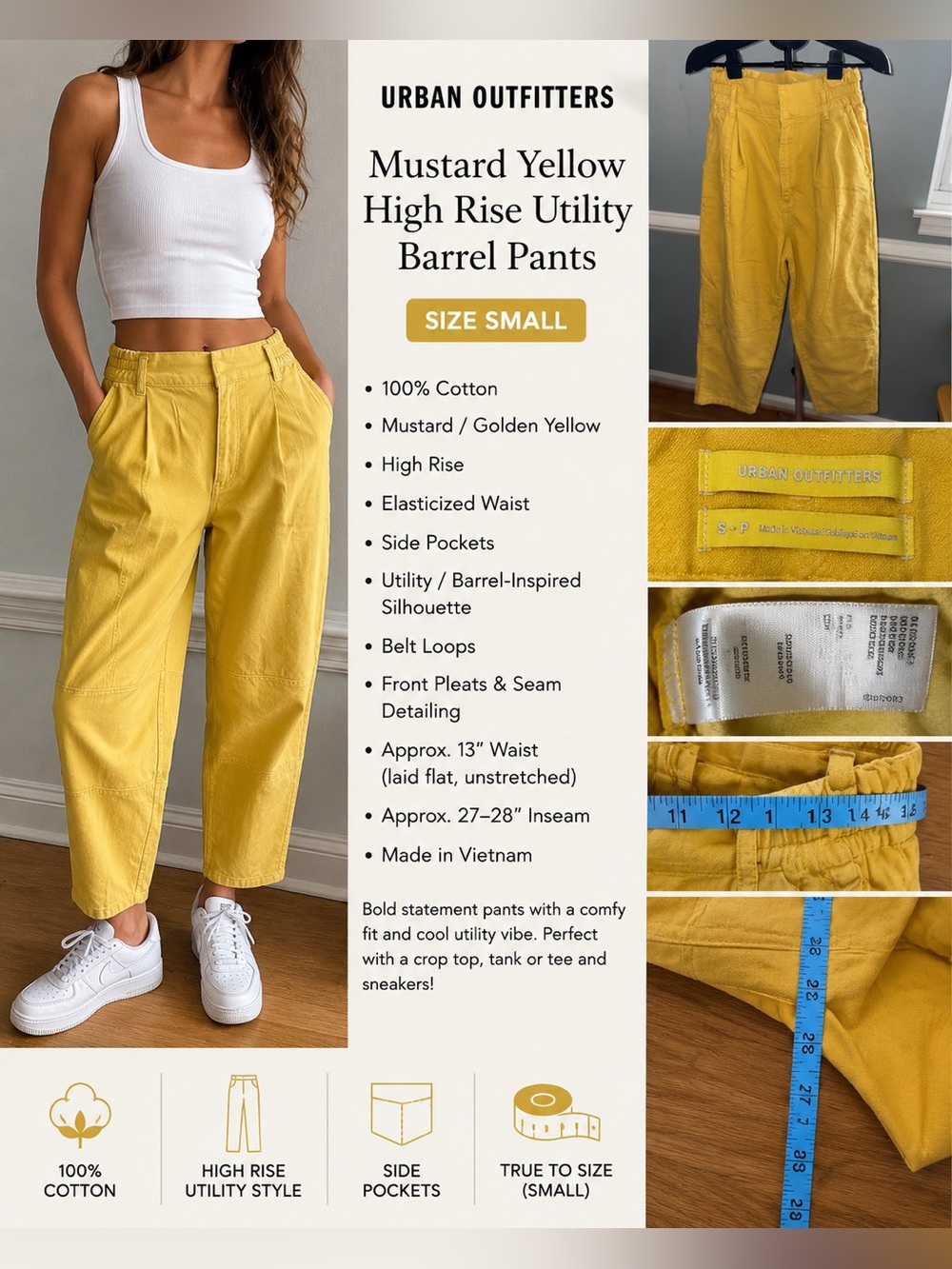 Urban Outfitters Mustard Yellow High Rise Utility Barrel Pants| Size Small 💛 👖